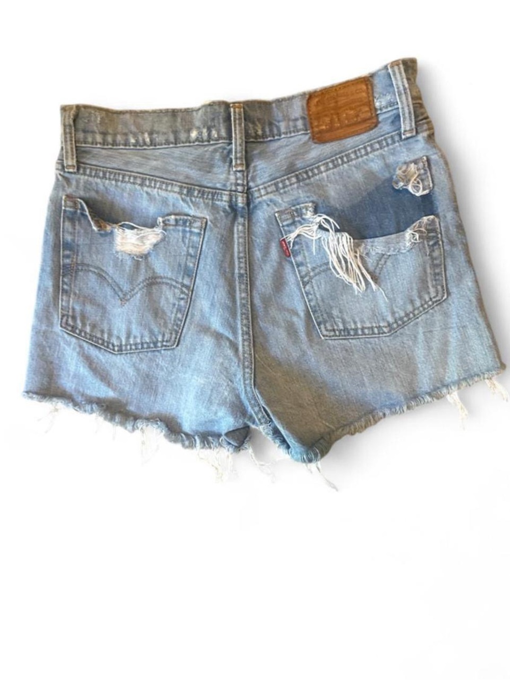 Levi's Light Blue Distressed Denim Cutoff Shorts with Frayed Hem